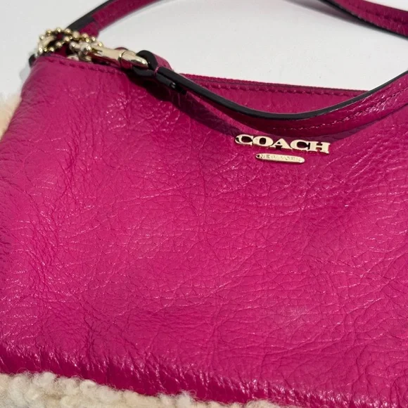 Coach Wristlet New York Shearling Natural Leather Mix Mini Saddle Pink - Picture 7 of 14